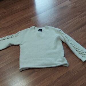 Angie Cozy Cream Sweater with Braided Sleeves